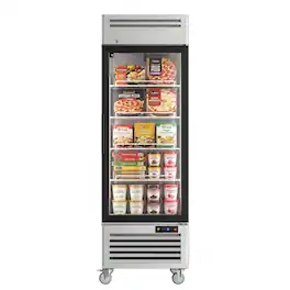 Coolake - 27 in. 23 cu. Ft. Frost Free Commercial Reach-In Freezer with Glass Doors, Upright Freezer for Restaurant Shop, -8 ~ 0 ℉ - Stainless Steel