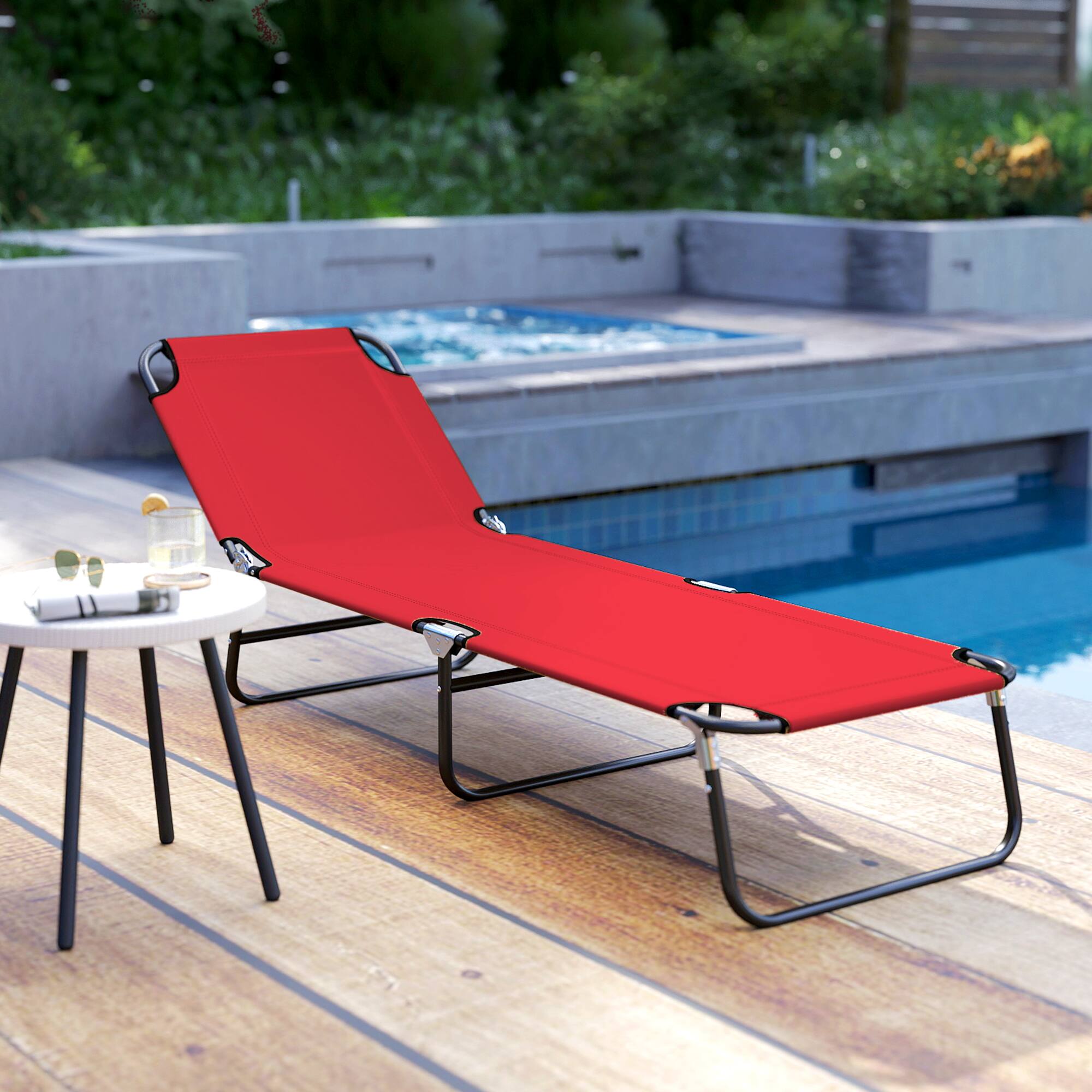 Alt View 8. Outsunny - Folding Chaise Lounge Pool Chairs, Outdoor Sun Tanning Chairs with 5-Level Reclining Back, Steel Frame for Beach - Red.