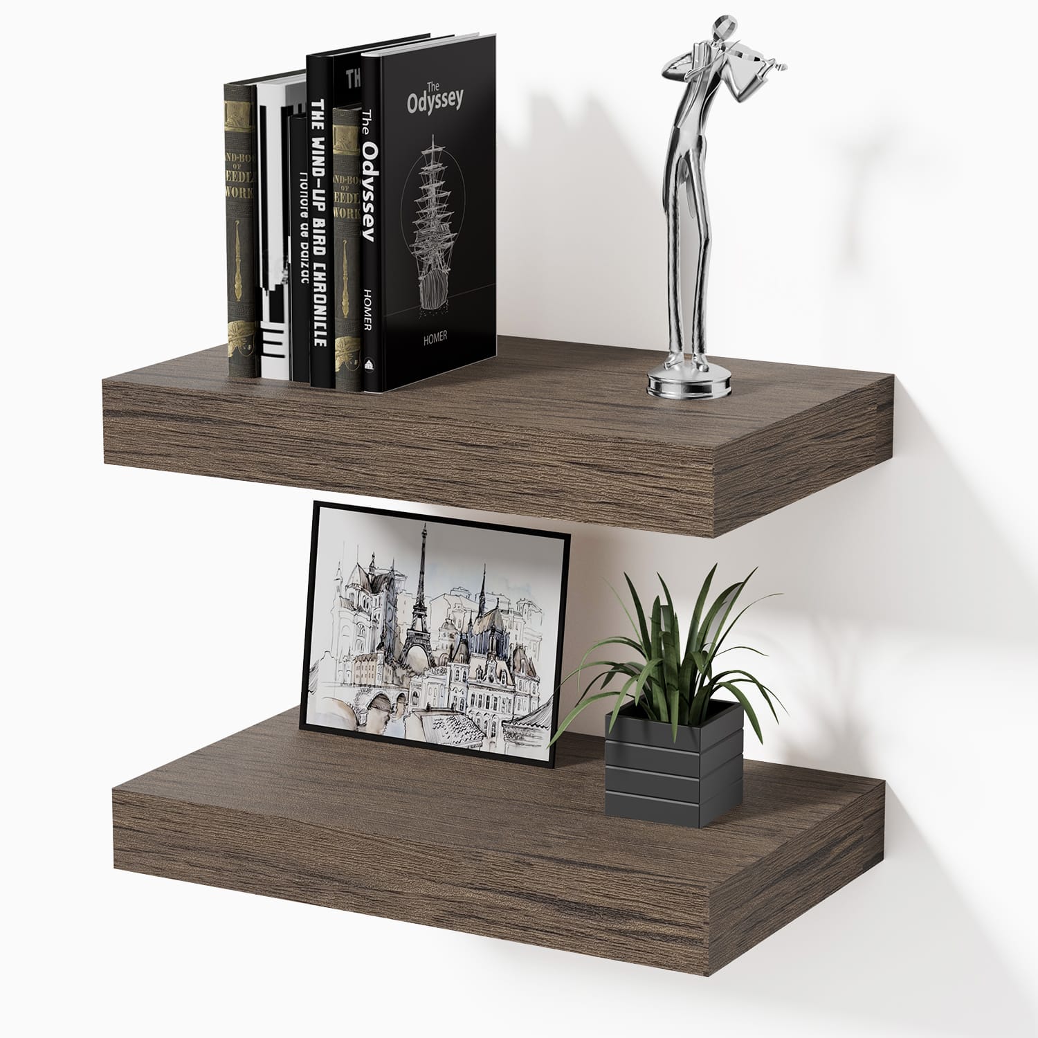 BOMEDA - Wooden Floating Shelves for Wall, Wall Shelf for, Bedroom, Living Room, Bathroom Shelves Storage, 12x7x1.5 in, 2 Pack - Smoke gray