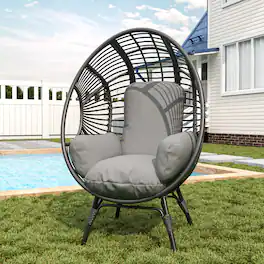Mondawe - Patio PE Rattan Arc Back Egg Chair with 8-Inch Cushion - Black+Gray