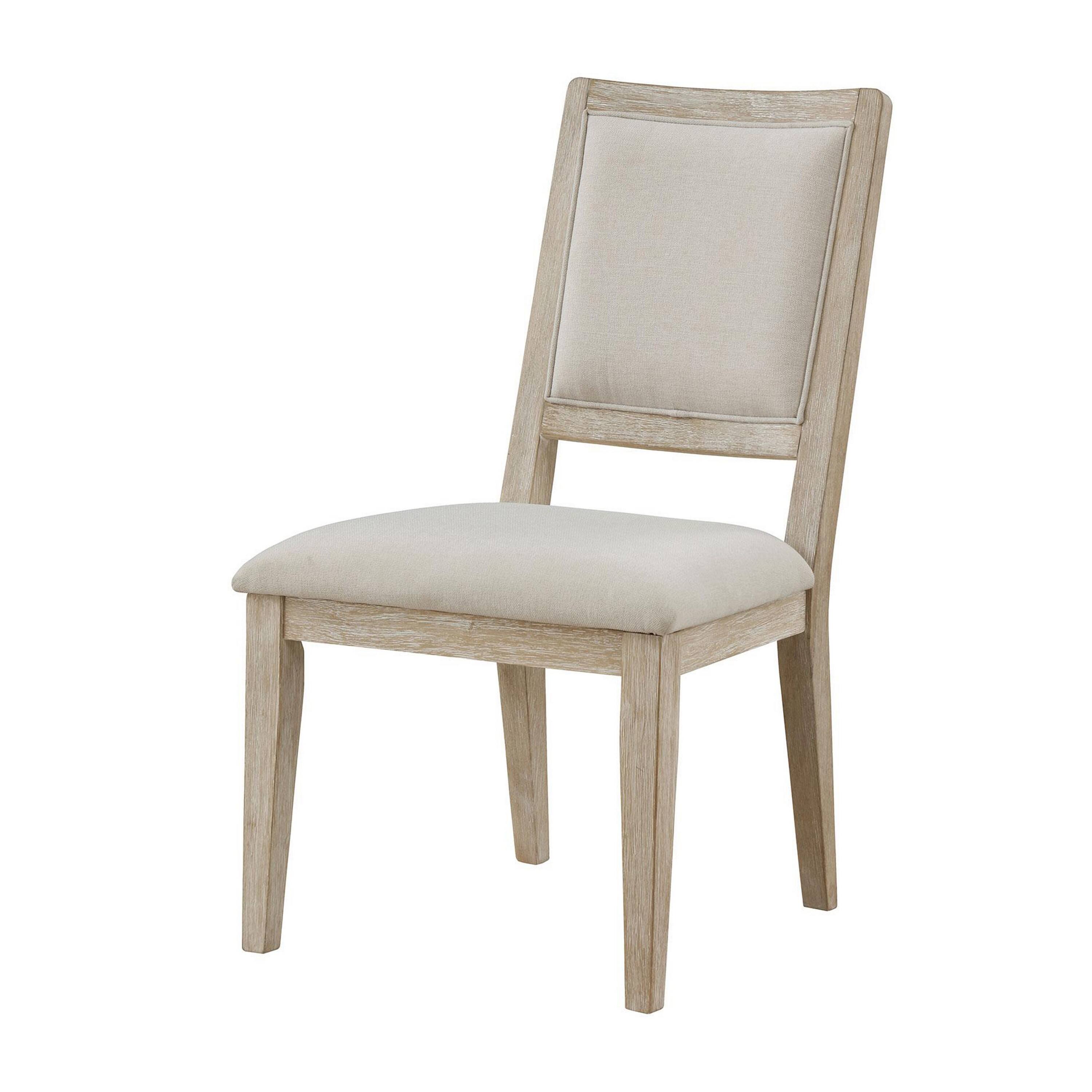 Alt View 3. Manhattan Lane - Eva Dining Side Chair Set of 2, Square Back, White Wood, Beige Fabric - Beige, White.