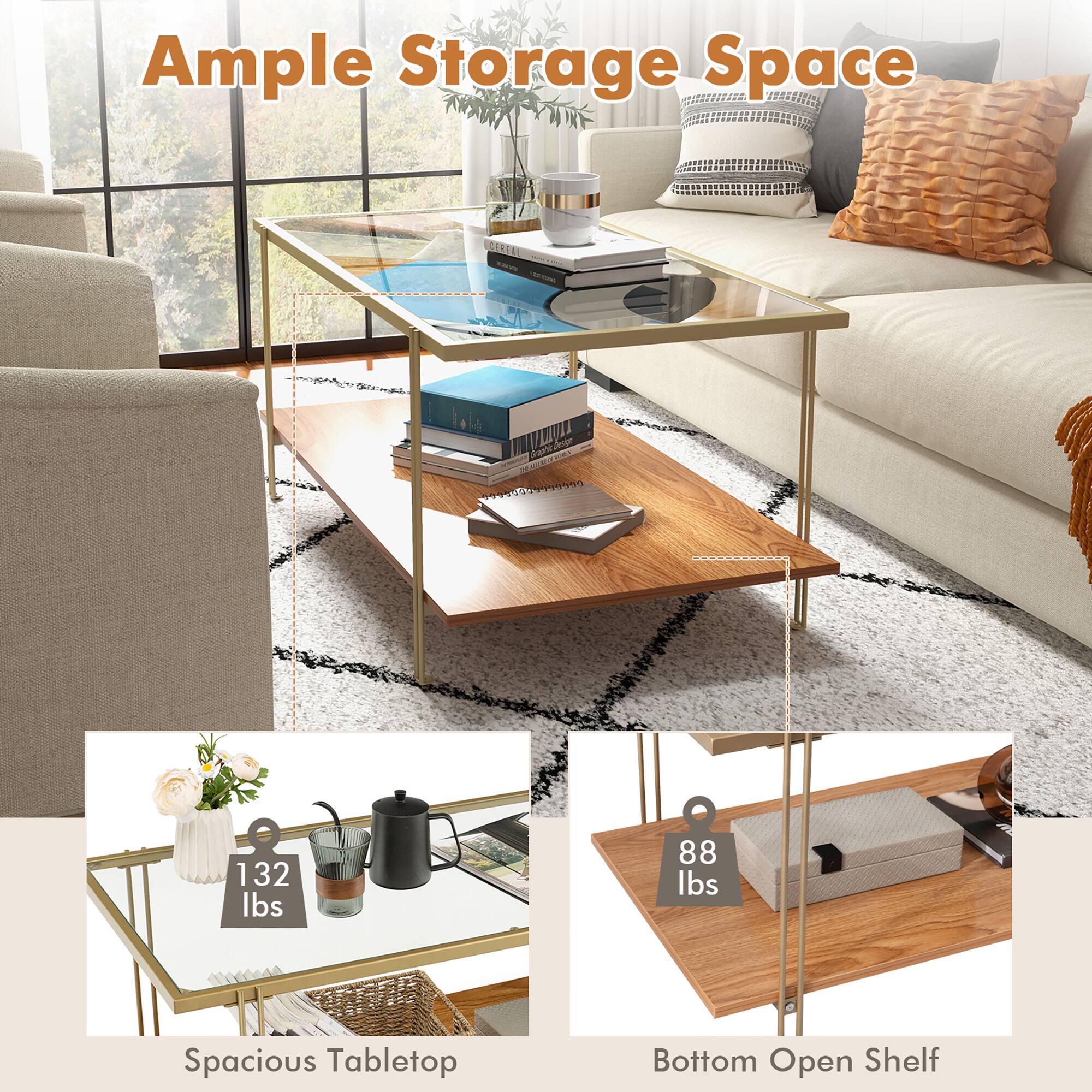 Ample Storage Space

Spacious Tabletop
132 lbs

Bottom Open Shelf
88 lbs