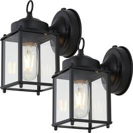 Jonathan Y - Boston 4.25" 1-Light Farmhouse Industrial Iron/Glass Outdoor LED Sconce, (Set of 2) - Black/Clear