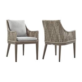 Armen Living - Silvana Outdoor Wicker and Aluminum Gray Dining Chair with Cushions - Set of 2 - Beige