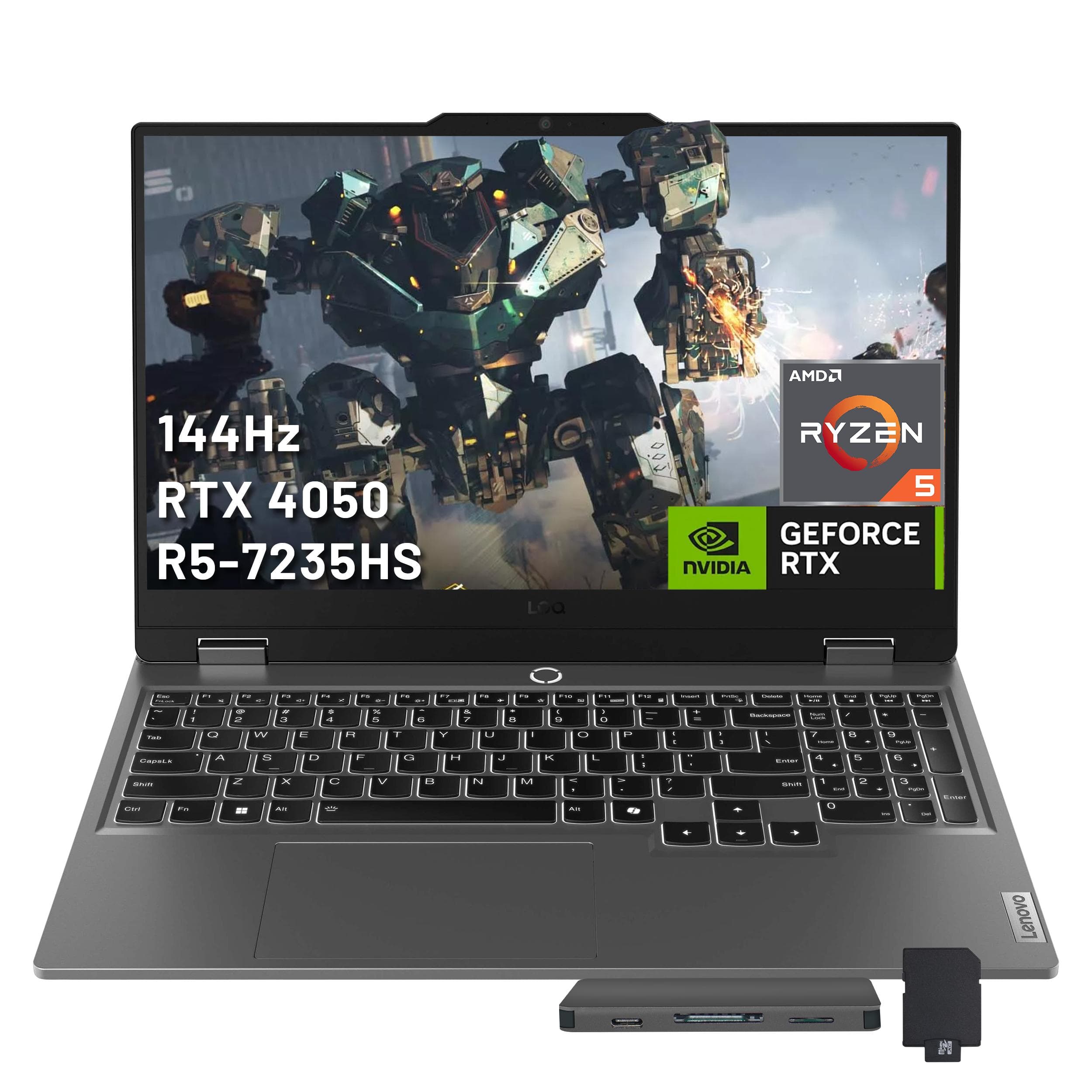 Lenovo - LOQ 15.6" Gaming Laptop,Ryzen 5 7235HS,64GB DDR5,4TB SSD+1TB Dock Set,GeForce RTX 4050,Backlit,Win 11 Pro,Grey - Gray