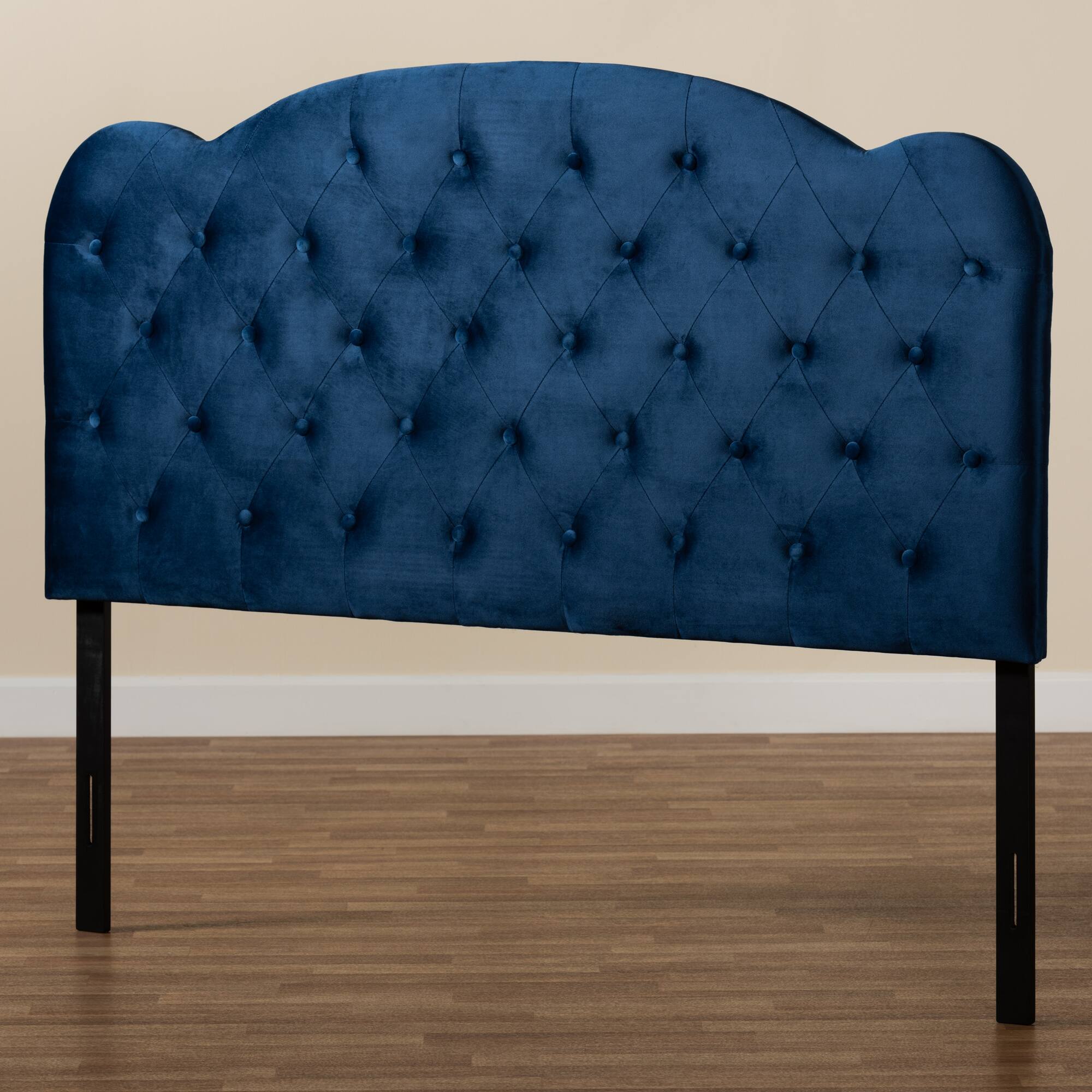Alt View 1. Baxton Studio - Clovis Modern and Contemporary Velvet Fabric Upholstered Queen Size Headboard - Navy Blue/Dark Brown.