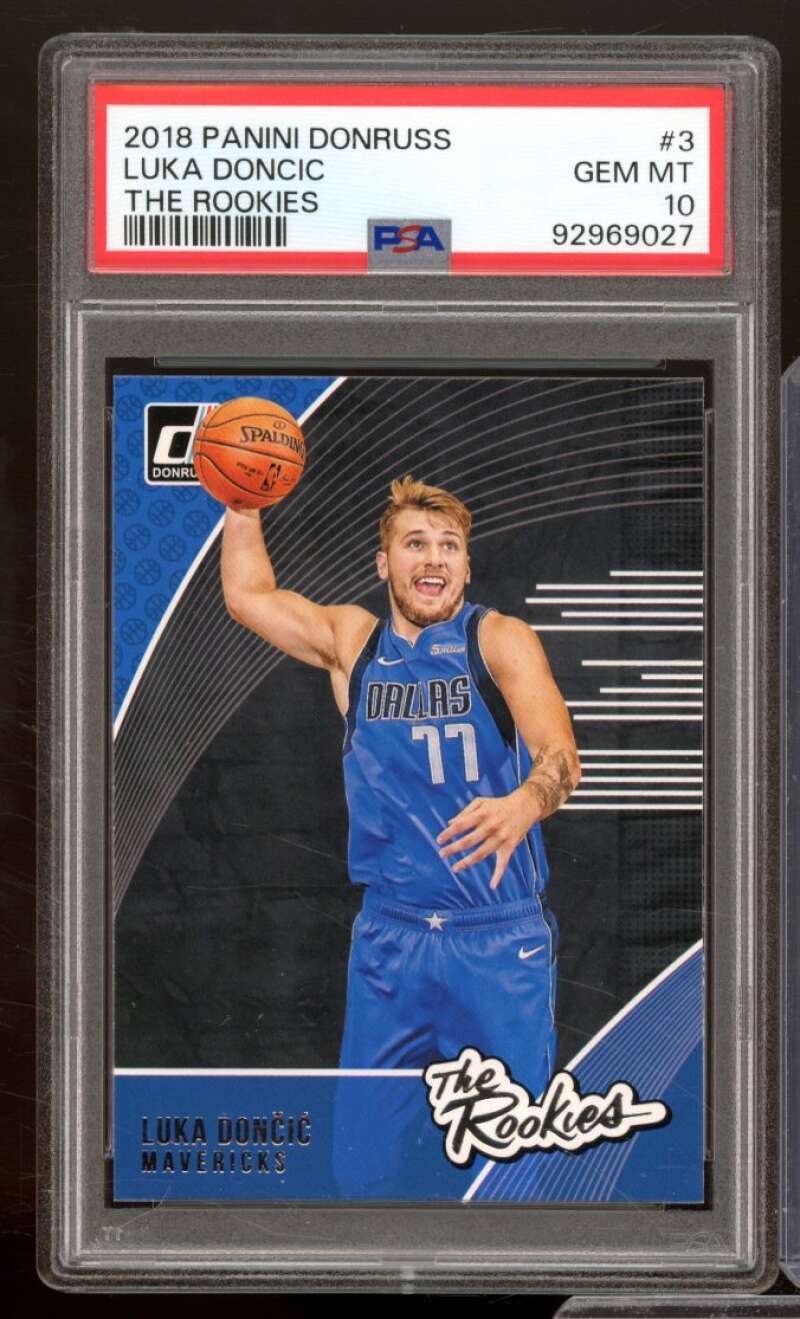 2018 PANINI DONRUSS LUKA DONCIC THE ROOKIES PSA #3 GEM MT 10 92969027 0 DONRUSS SPALDING B DALLAS 77 LUKA DONCIC MAVERICKS The Rookies