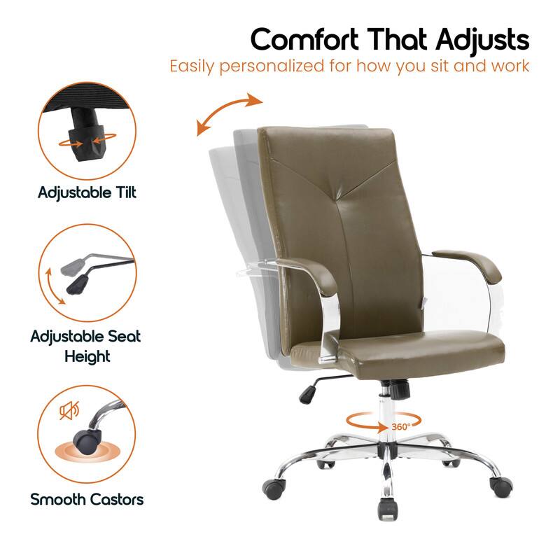Comfort That Adjusts  
Easily personalized for how you sit and work  

- Adjustable Tilt  
- Adjustable Seat Height  
- Smooth Castors  
- 360°