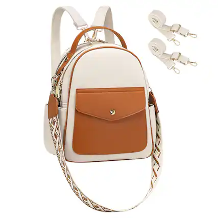Front. Unique Bargains - Small Backpack Purse for Women PU Leather Mini Backpack Travel Convertible Shoulder Bag with 3 Replaceable Straps - Beige.