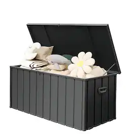 Mondawe - 190 Gallon Metal Deck Box, Lockable Storage Bench - Dark Gray