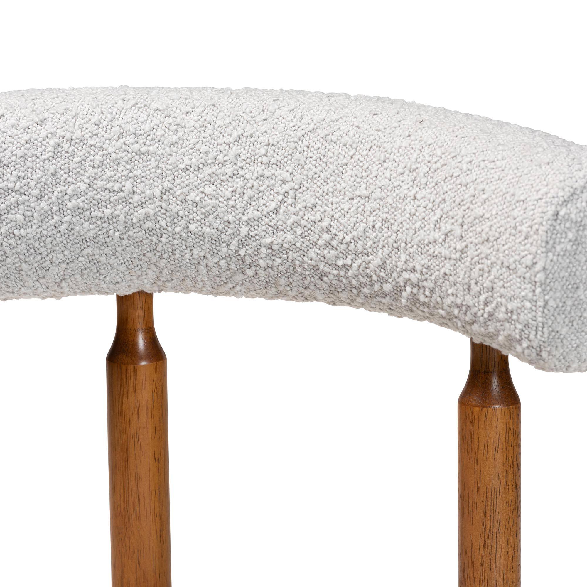 Back. Baxton Studio - Edric Modern Japandi Boucle Fabric and Finished Wood 2-Piece Dining Chair Set - Light Grey/Walnut Brown.