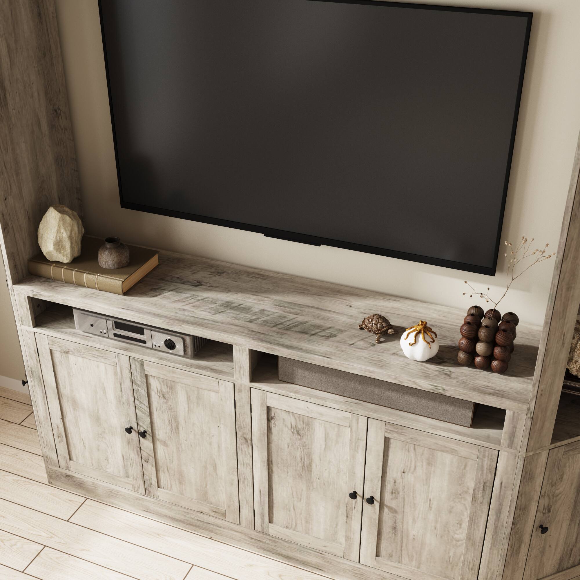 Alt View 2. Famapy - 100-Inch Wide TV Stand for 70-Inch TV, Heavy-Duty Farmhouse Entertainment Center with Storage for Living Room - Gray.