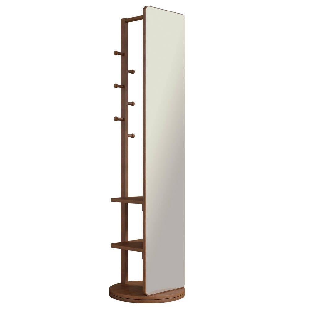 Alt View 10. Kadyn - 69"x16" 360° Rotating Multifunctional Mirror, Solid Wood Mirror with Hook Storage & Coat Rack for Bedroom/Cloakroom.