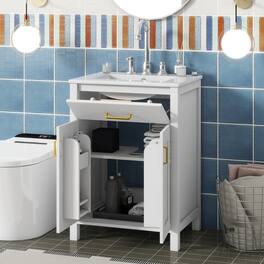 Loheer - 24 inch bathroom vanity with sink Freestanding Cabinet with Gold Hardware - White