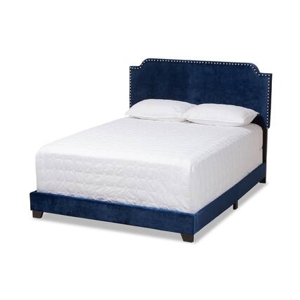 Front. Baxton Studio - Darcy Luxe and Glamour Velvet Upholstered Bed - Navy Blue.