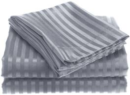 Plazatex - 1800 Series Embossed Striped Wrinkle Resistant Sheet 4pc Set Queen - Grey - Gray