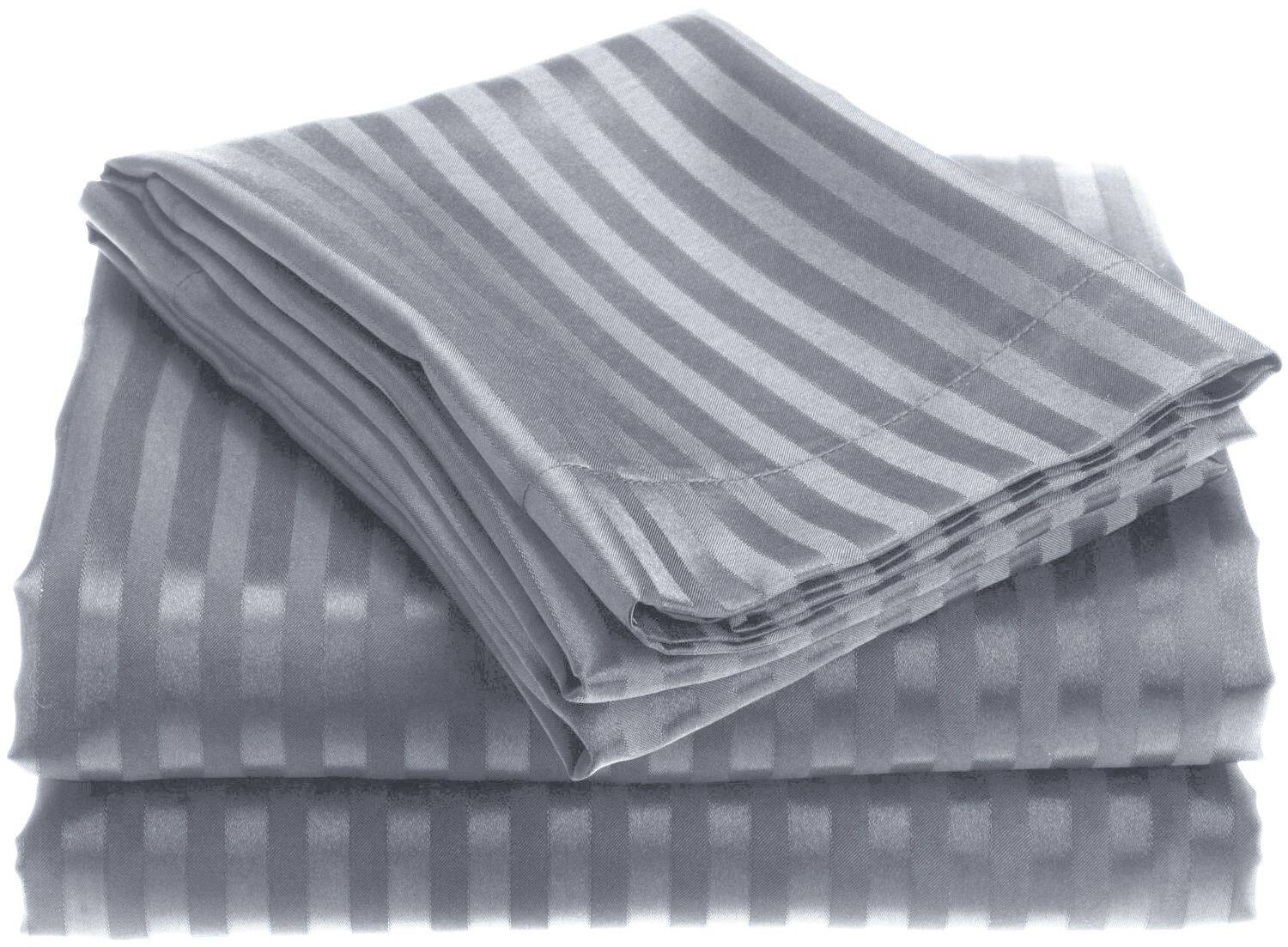 Plazatex - 1800 Series Embossed Striped Wrinkle Resistant Sheet 4pc Set Queen - Grey - Gray