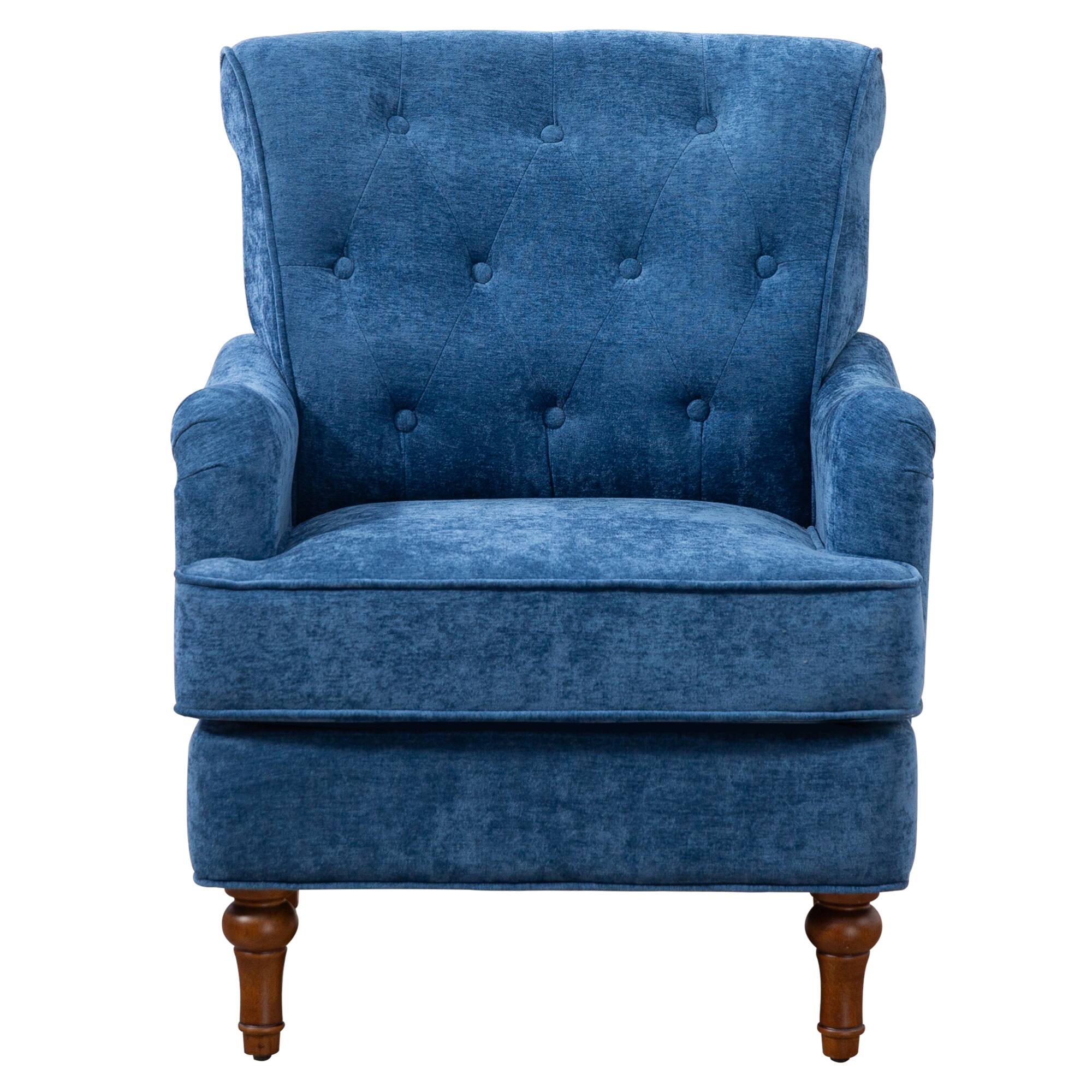 Alt View 7. GOODSILO - Comfortable Upholstered Accent Armchair with Ergonomic Support and Retro Wooden Legs for Living Room or Office - Blue.