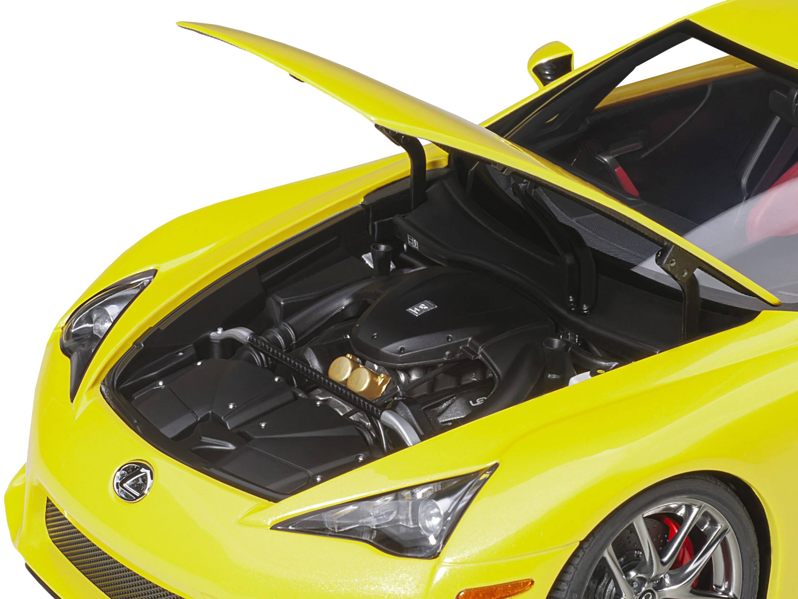 Left. Autoart - Lexus LFA Pearl Yellow with Red and Black Interior 1/18 Model Car by Autoart - Pearl Yellow With Red And Black.