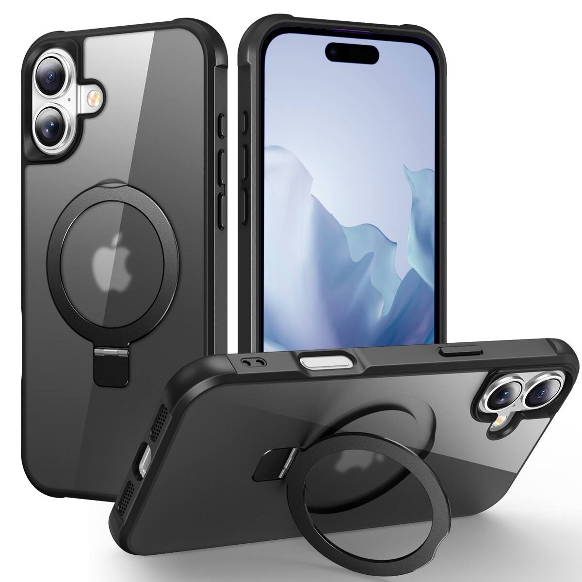 Front. Dteck - for Apple iPhone 17 Slim Translucent Matte Case with Magnetic Invisible Stand ,Compatible with Mag Safe - Black.