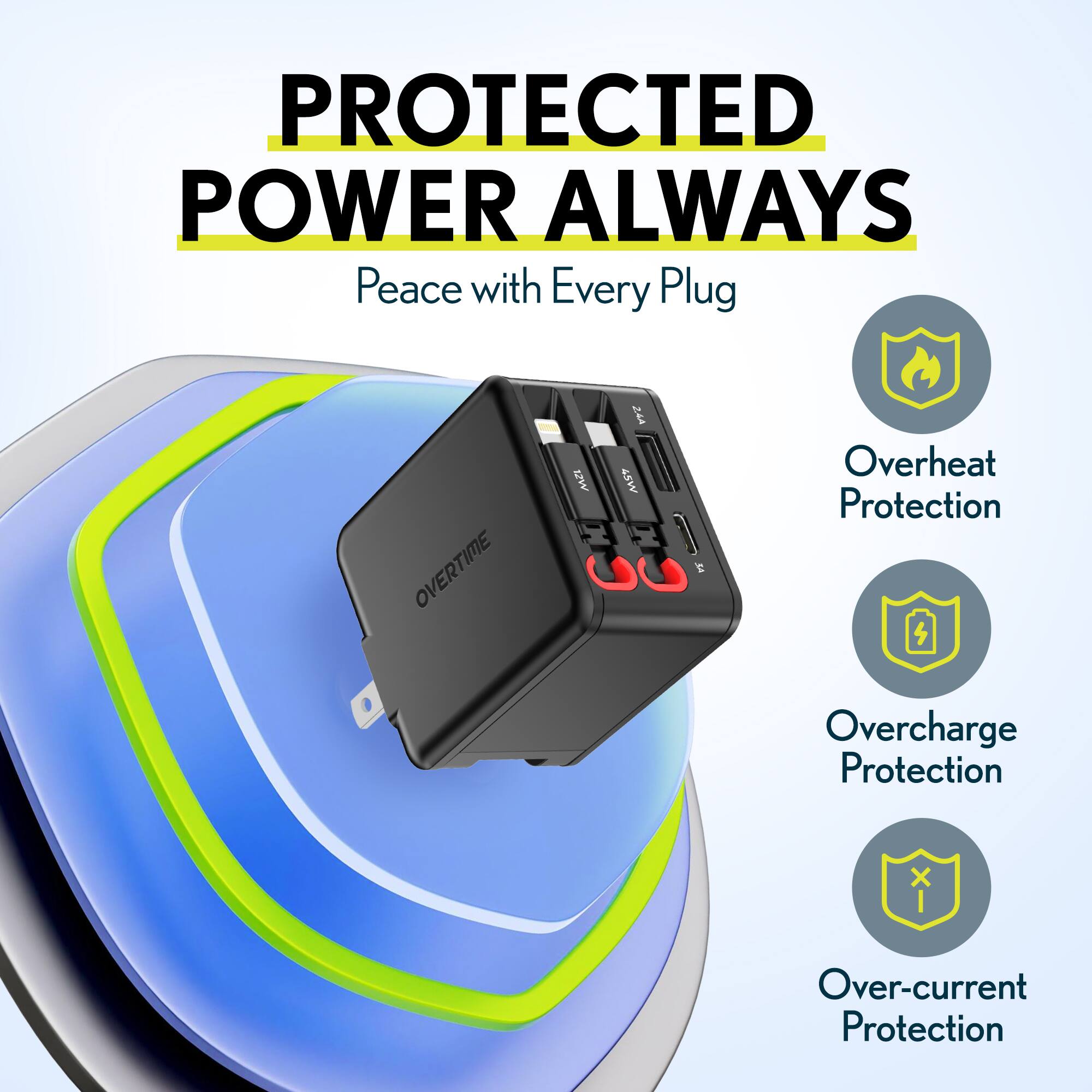 PROTECTED POWER ALWAYS  
Peace with Every Plug  

- Overheat Protection  
- Overcharge Protection  
- Over-current Protection