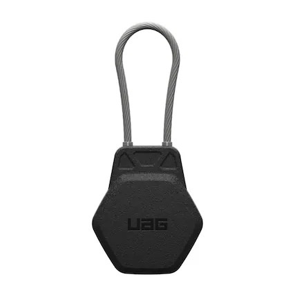 Front. UAG - AirTag Case w/ Wire Cable for Keys, Luggague, & Bags - Hard Shell Lock AirTag Holder Protective Cover - Black.