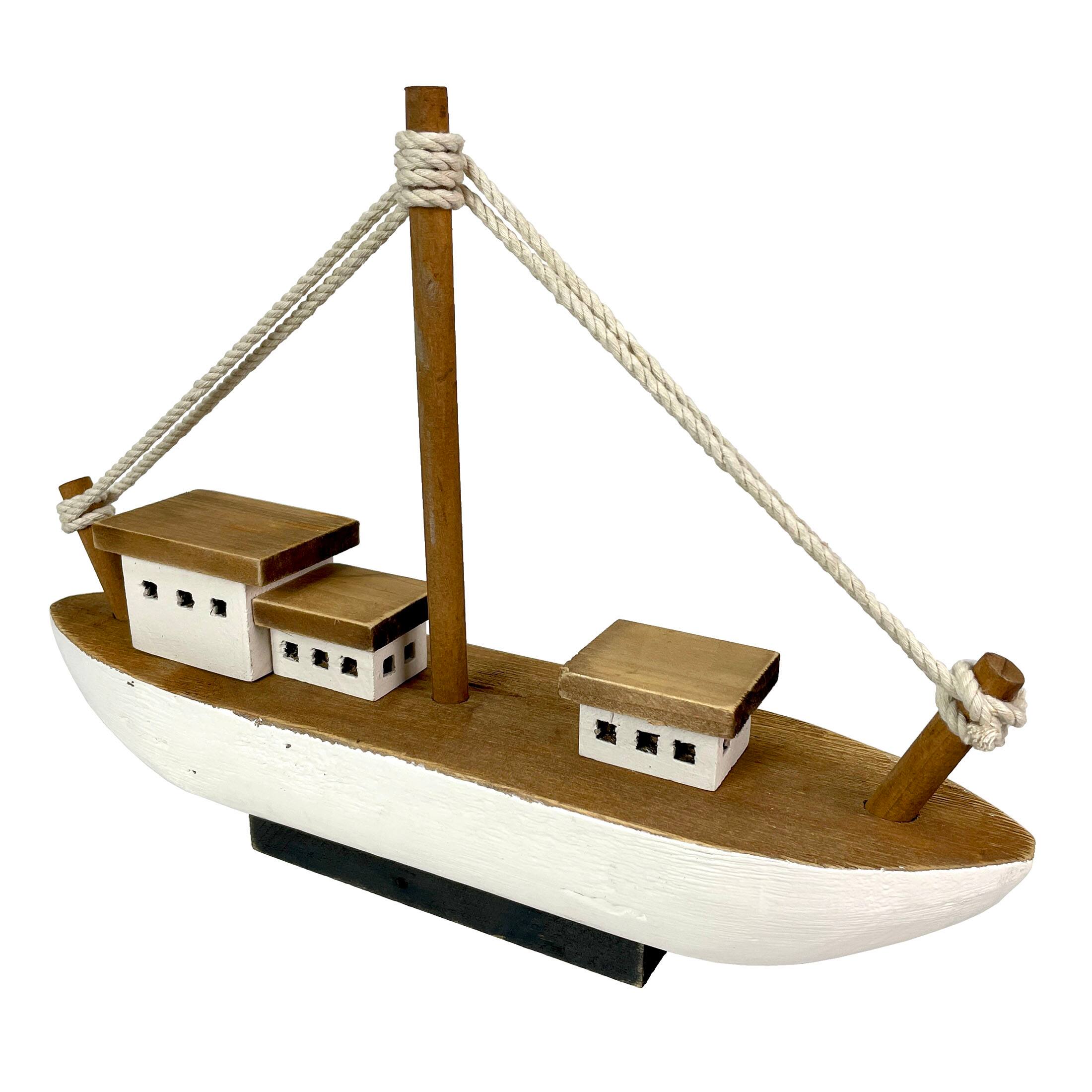 Alt View 1. Chesapeake Bay - 13.5in Wood Fishing Boat Statue Nautical Decor Handcrafted Ship Modell - White.