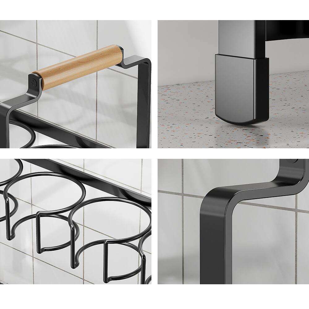 Back. GARVEE - Water Bottle Organizer, Double Layer Cup Holder, Carbon Steel Storage Rack with Tray for Small Kitchens and Countertops - Black.