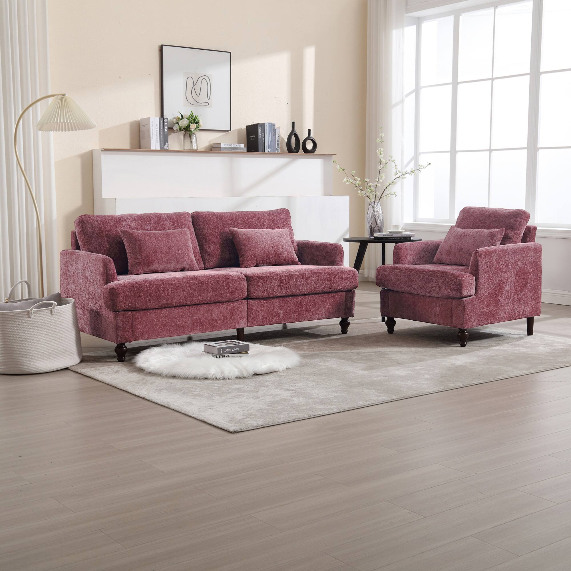 Alt View 6. GOODSILO - Modern Upholstered Loveseat Sofa with Chenille Fabric and Solid Wood Frame for Living Room and Bedroom - Wine Red.