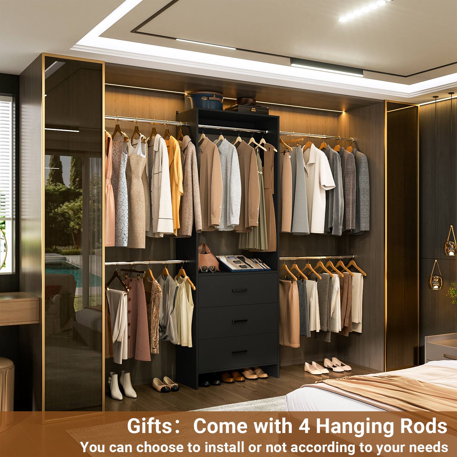 Gifts: Come with 4 Hanging Rods  
You can choose to install or not according to your needs