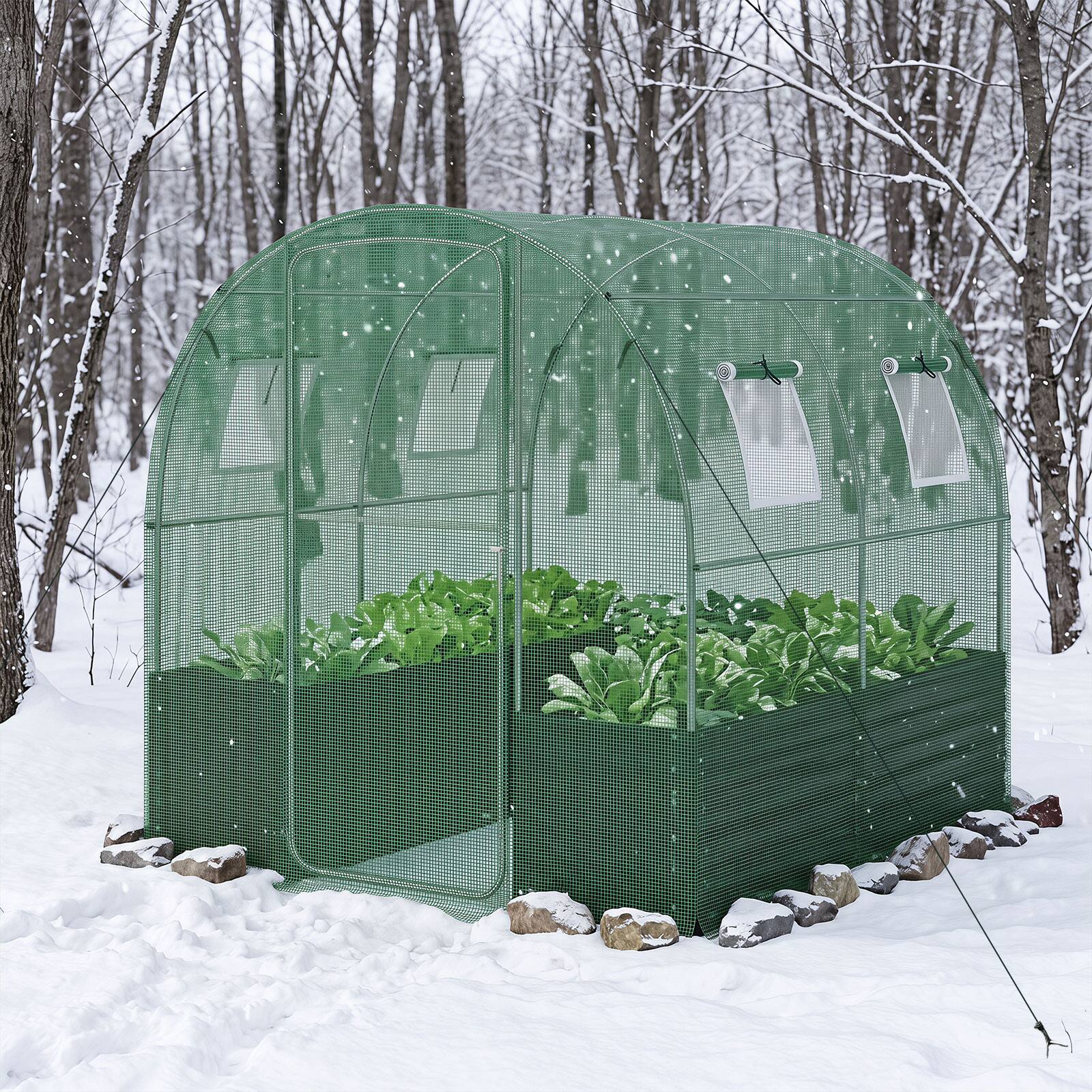 Alt View 3. Costway - Costway 80x79x79 Inches Walk-inhouse with Large Plant Bed, PE Cover, 4 Mesh Windows - Green + Black + Silver.