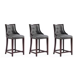 Manhattan Comfort - Fifth Avenue Traditional Wood Upholstered Counter Stool - Set of 3 - Graphite