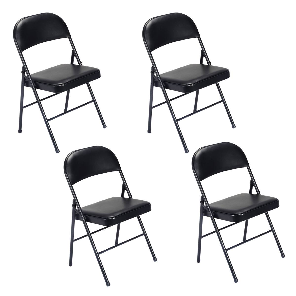 Winado - 4 Pack Commercial Contoured Folding Chairs Set Stackable Chairs Padded Seat Metal Steel Frame for Office Event Party - Black