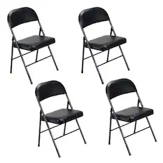 Front. Winado - 4 Pack Commercial Contoured Folding Chairs Set Stackable Chairs Padded Seat Metal Steel Frame for Office Event Party - Black.