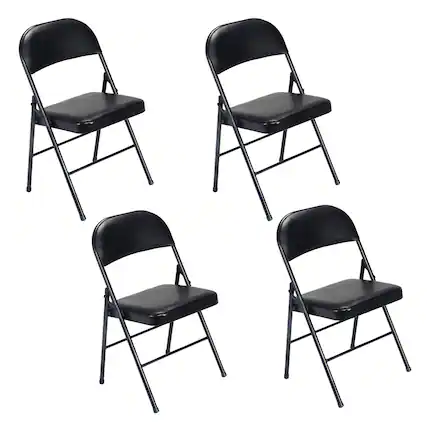 Front. Winado - 4 Pack Folding Stackable Chairs Padded Seat -Office Home Event Wedding Party - Black.