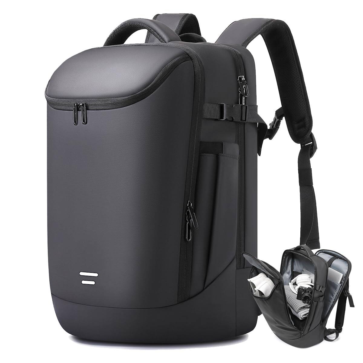 Stamp n Camp - Travel Backpack For Men 17 3 Inches Business Laptop Water resistant Carry On Airline Approved 18x14x8 Luggage With Usb - Black-30l(no Expansion Daily Trip)-Large