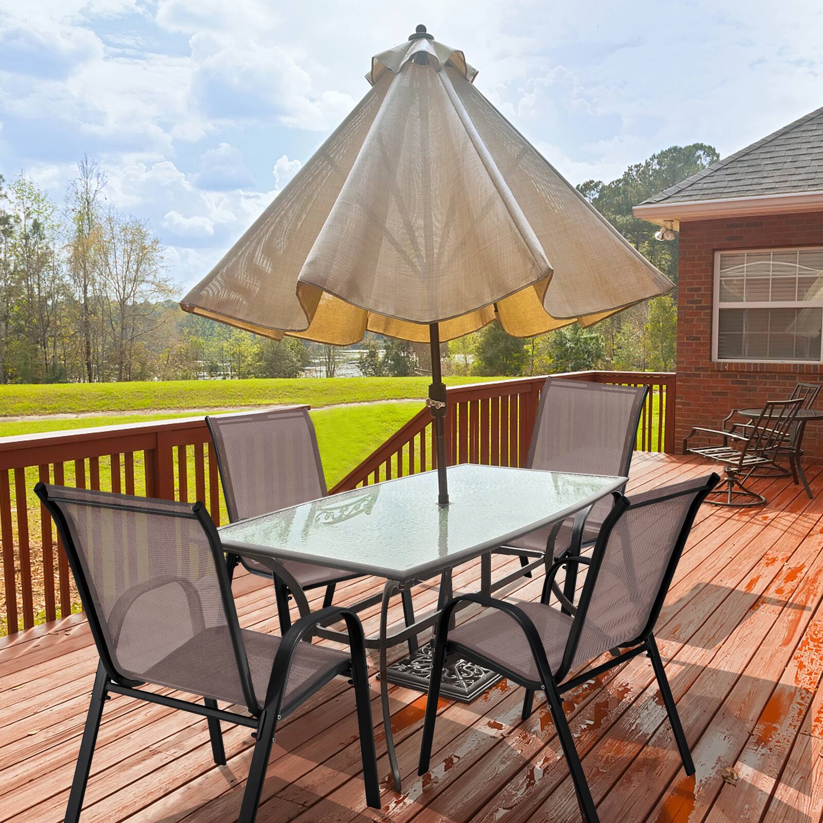 Alt View 1. Costway - Costway 2PCS Patio Dining Chairs Stackable Armrest Space Saving Garden - Black & Brown.
