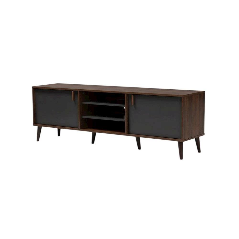 FurniFact - Mid-Century Modern and Dark Grey TV Stand with Particle Board Finish - Brown