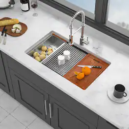 Siljoy - Undermount Kitchen Sink Workstation - 33x19x10 inch Porcelain Ceramic Single Bowl Dual Mount Kitchen Sink - White