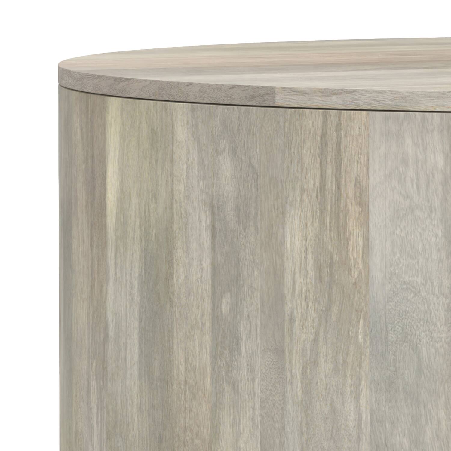 Alt View 5. Simpli Home - Millbury SOLID MANGO WOOD 36 inch Wide Round Contemporary Drum Coffee Table in White Wash, Fully Assembled - White Wash.