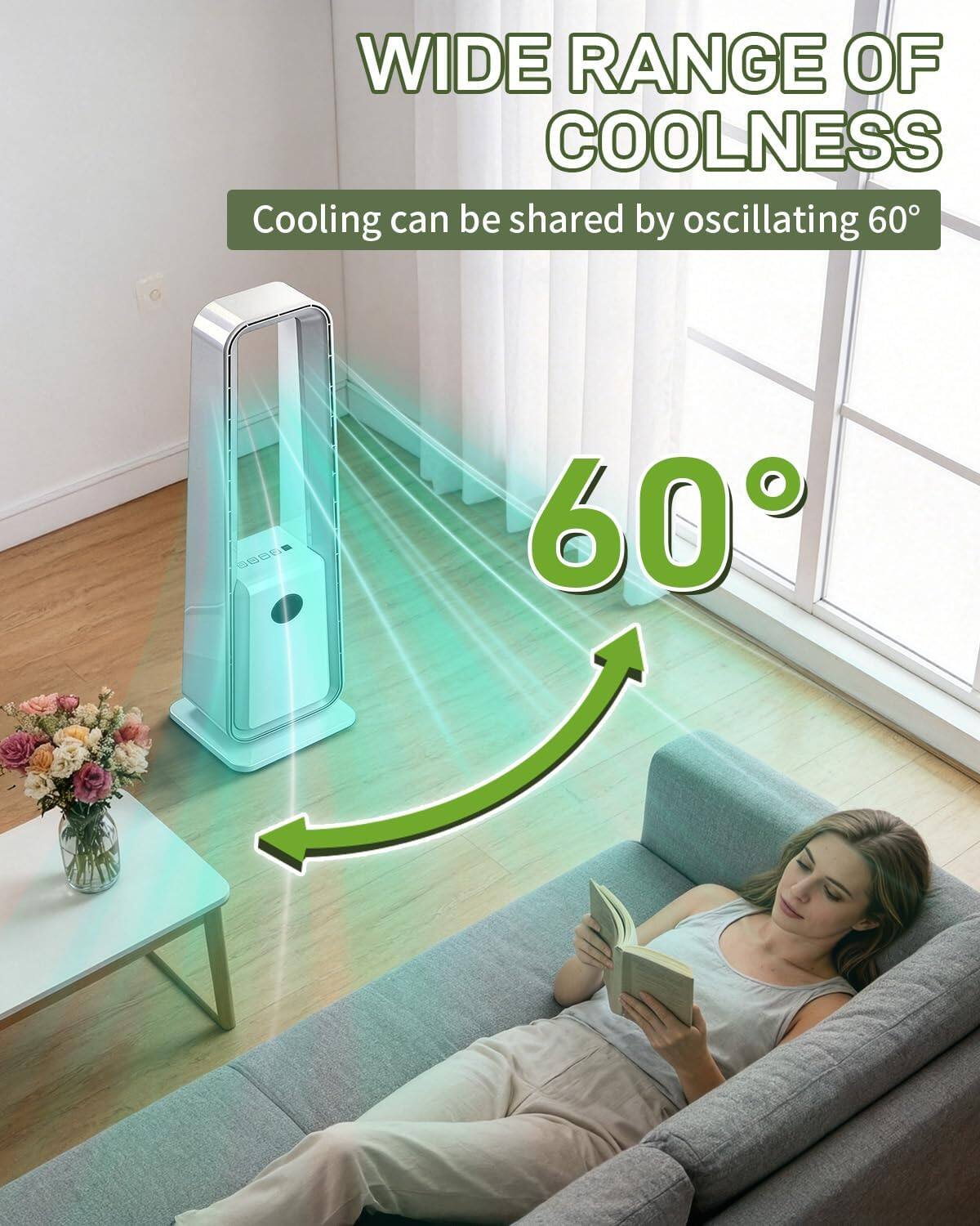 WIDE RANGE OF COOLNESS  
Cooling can be shared by oscillating 60°