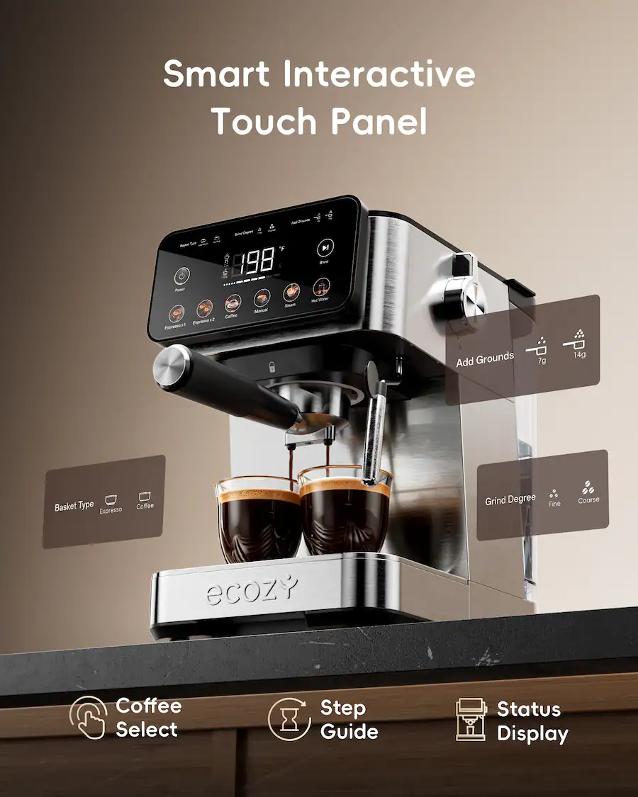 Interactive Coffee Machine Ecozy Chillio 2 in 1 Espresso Machine with Steam Milk Frother ...