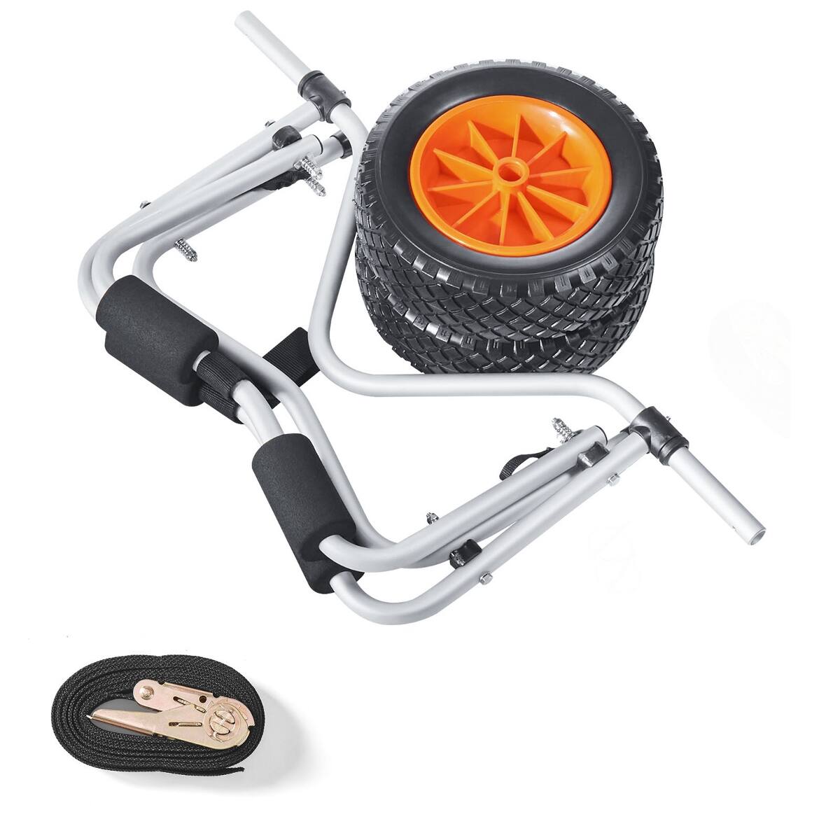 Front. Ropilly - Ropilly 250 lb Foldable Kayak Cart with 10 Inch Solid Rubber Tires, Aluminum Canoe Carrier Dolly - Black+Orange.