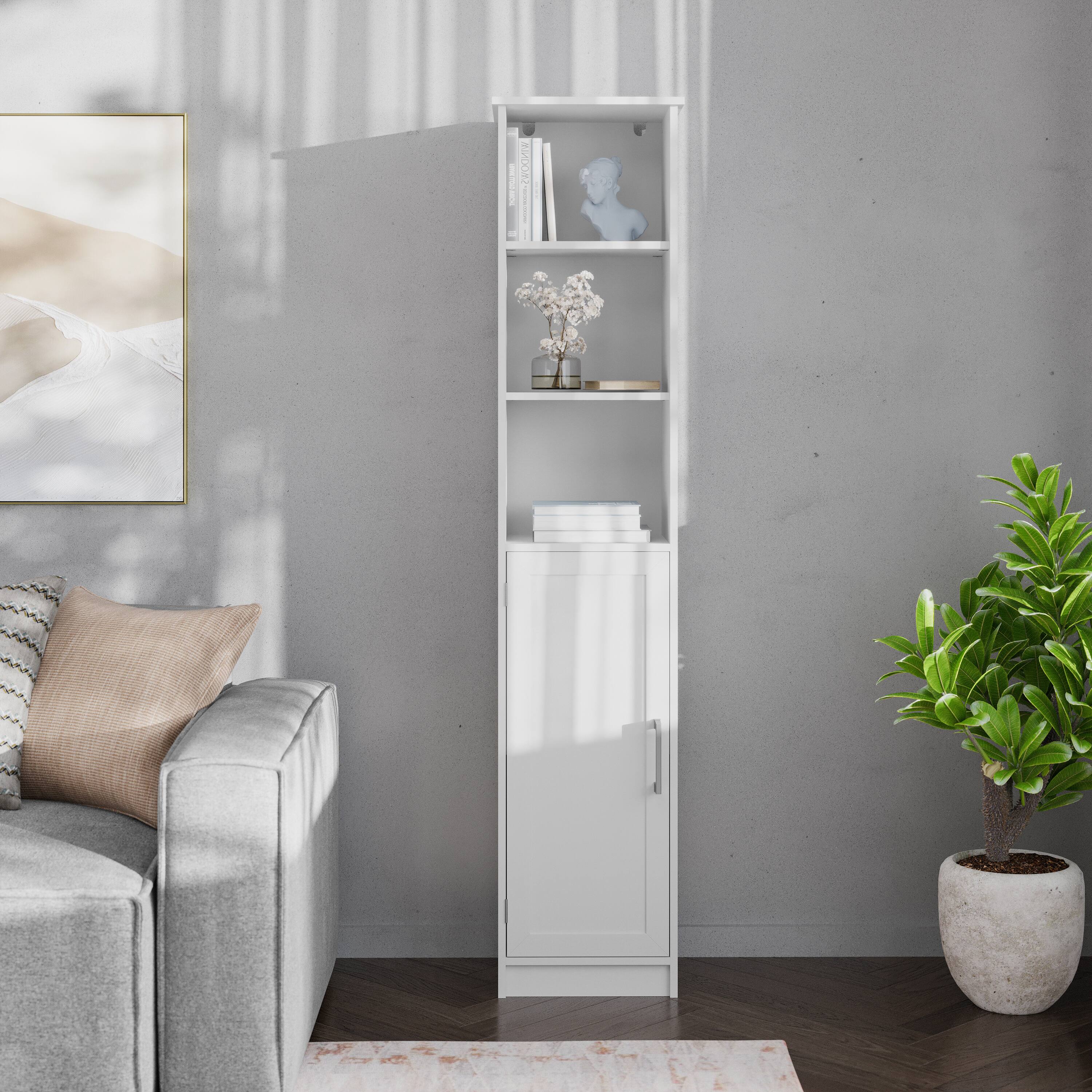 Alt View 4. Emma + Oliver - Modern Freestanding Linen Tower with Shelves and Magnetic Close Door - White.