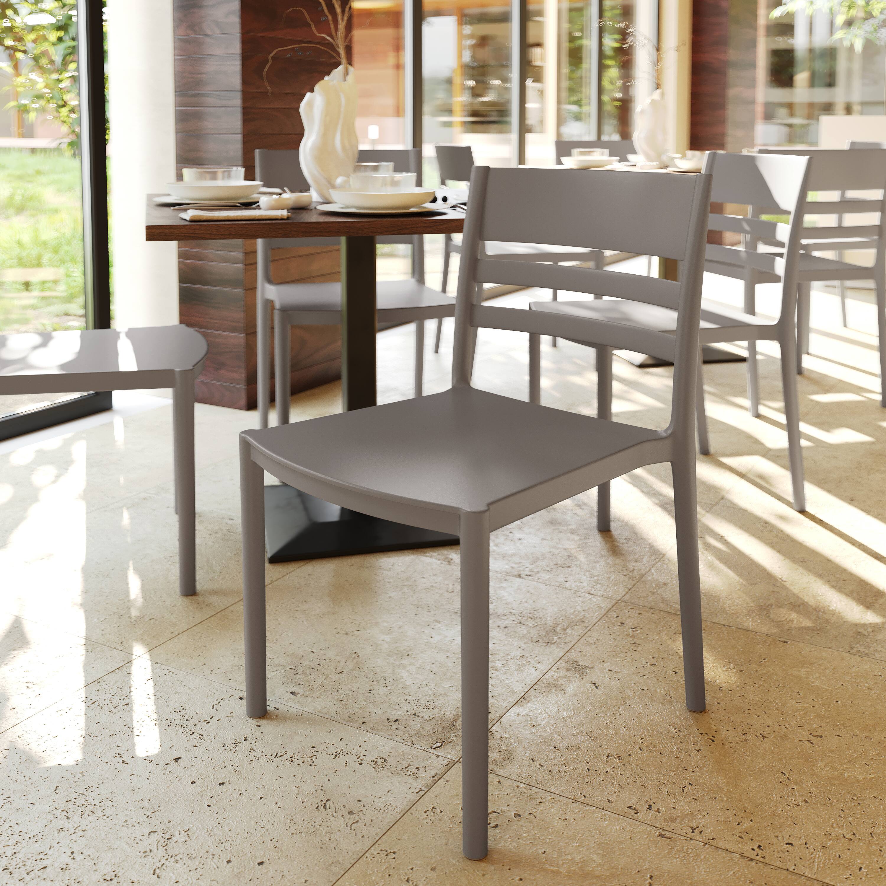 Alt View 2. Flash Furniture - Bridgeport Indoor-Outdoor Stacking Patio Chair with Slatted Backrest, Commercial All-Weather Resin Chair in Gray - Gray.