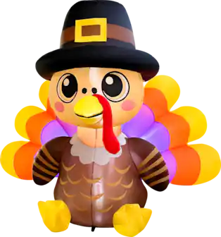 GOOSH Inflatables - GOOSH 6FT Turkey Inflatable with Pilgrim Hat and LED Lights for Thanksgiving Outdoor Décor - Brown