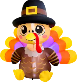 GOOSH Inflatables - GOOSH 6FT Turkey Inflatable with Pilgrim Hat and LED Lights for Thanksgiving Outdoor Décor - Brown