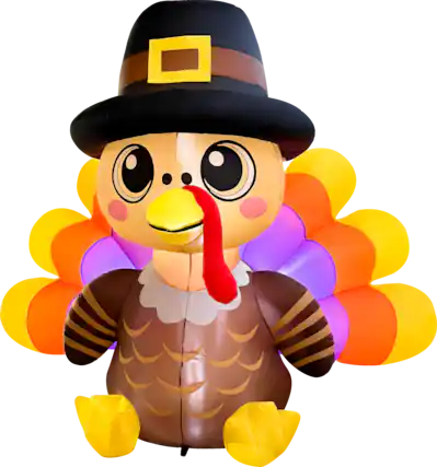 Front. GOOSH Inflatables - GOOSH 6FT Turkey Inflatable with Pilgrim Hat and LED Lights for Thanksgiving Outdoor Décor - Brown.