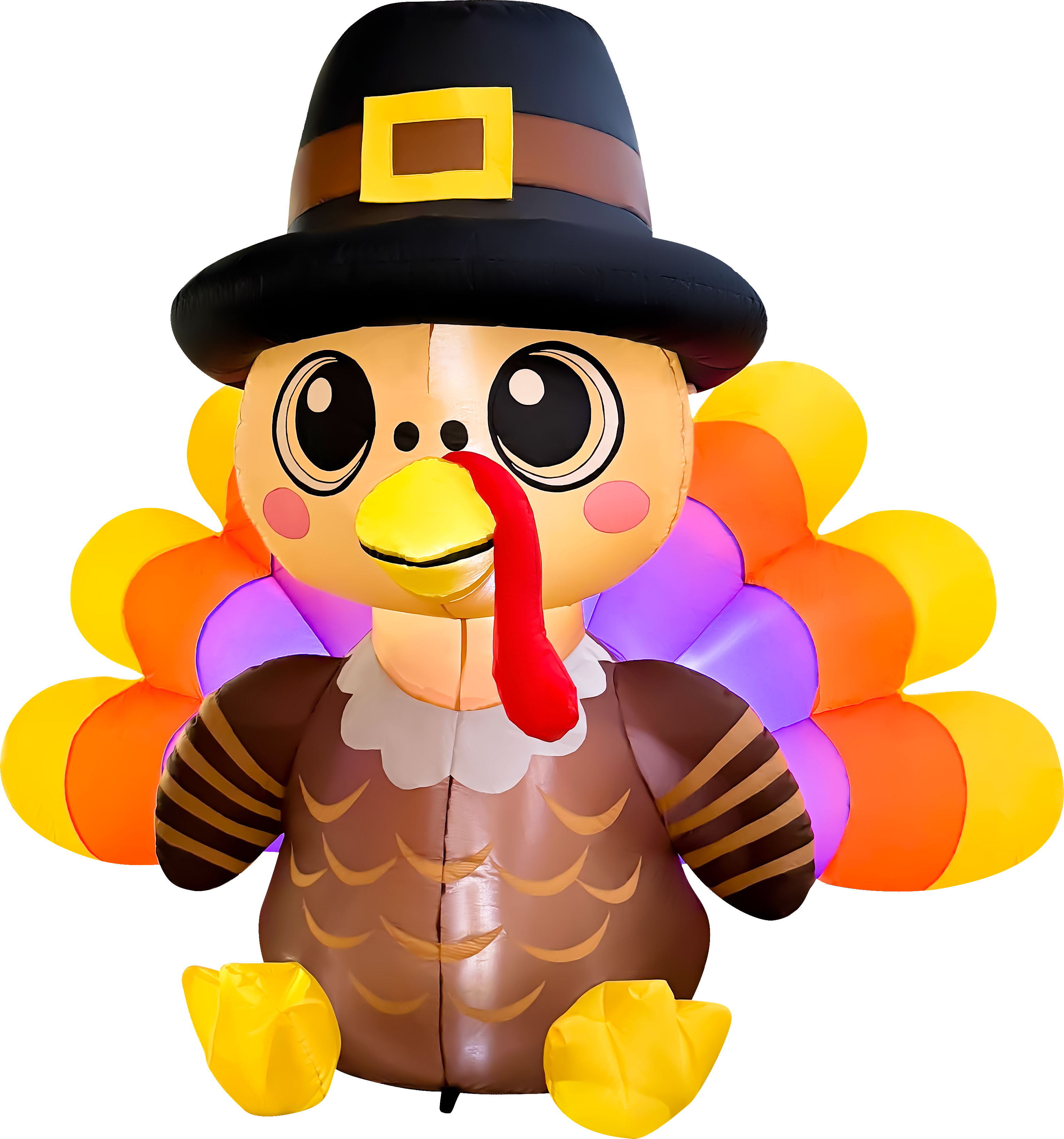 Front. GOOSH Inflatables - GOOSH 6FT Turkey Inflatable with Pilgrim Hat and LED Lights for Thanksgiving Outdoor Décor - Brown.