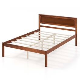 Costway - Full Size Wooden Platform Bed Frame with Headboard Mattress Foundation - Walnut